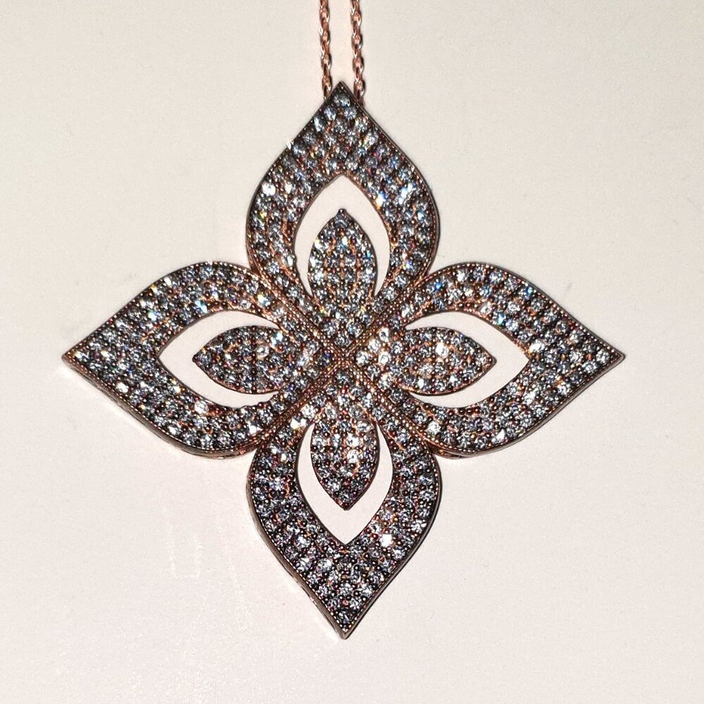 Sparkling 925 Sterling Silver with CZ Four-Leaf Clover Lucky Pendant Necklace